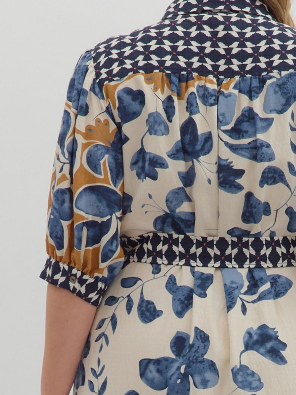 NWT Entro Slate Blue Botanical Midi Shirt Dress with Tie Waist (Plus Sizes) - Picture 7 of 7